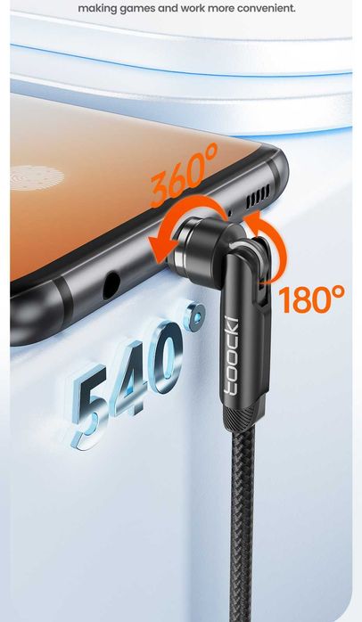 Магнітний Кабель Тооскі 3A  Кутовий USB Type C,  iPhone,Micro USB