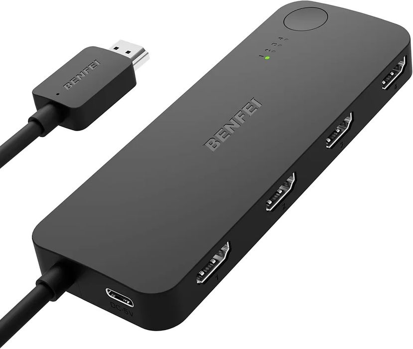 HDMI-перемикач BENFEI 4 входи 1 вихід 4K 60Hz, 2K 144Hz, HDCP 2,3  з підтримкою адаптивного еквалайзера,передача 10M