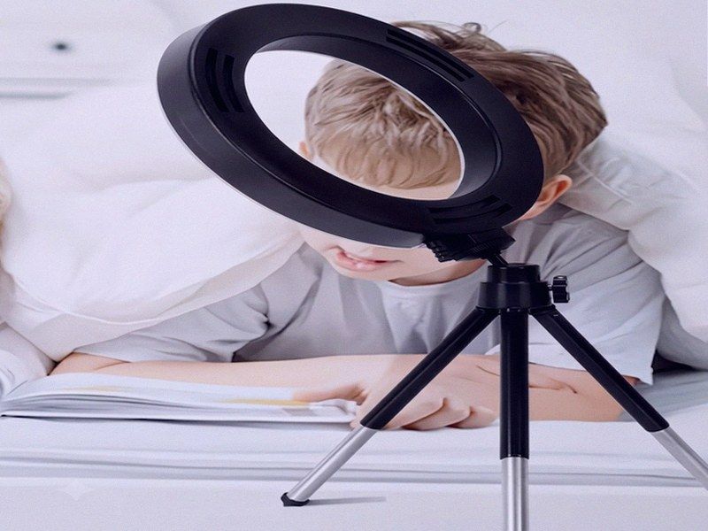 Ring Light Rotativa 360° com Tripé — Streaming, Maquilhagem e Videochamadas
