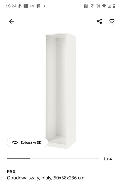 Korpus szafy Ikea pax biały 50x58x236