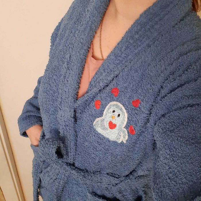 Халат жіночий махровий бавовняний синій, розмір L, 100% бавовна