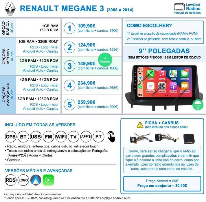 PROMO: Auto Rádio 9' RENAULT MEGANE 3 | GPS ANDROID BT USB APPS WIFI