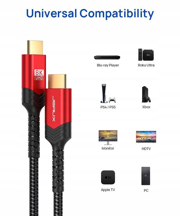 Kabel przejściówka hdmi 3m oplot 8k