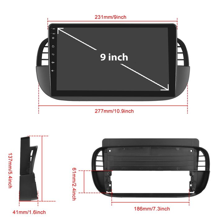 Rádio 9" android Fiat 500 CARPLAY WIFI GPS 2/32GB Novo
