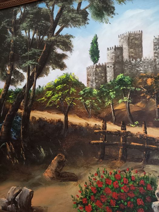 Quadro de pintura antiga sobre tela castelo Guimarães