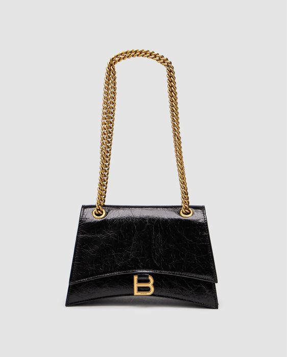 Сумка Баленсіага Balenciaga Crush Medium Chain Bag лакова чорна