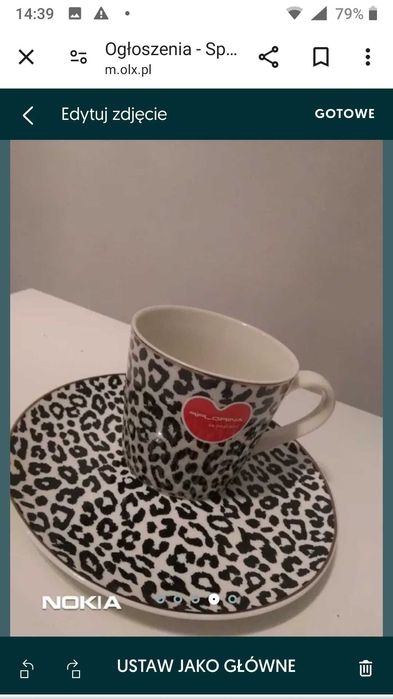 nowy zestaw kubek+talerzyk panterka