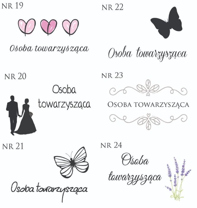 Winietki wizytówki na stół wesele ślub 18stke dużo wzorów