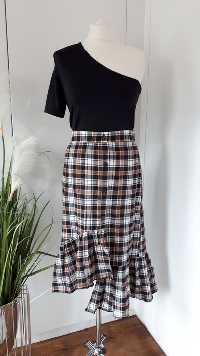 Spódnica damska midi asymetryczna w kratkę S