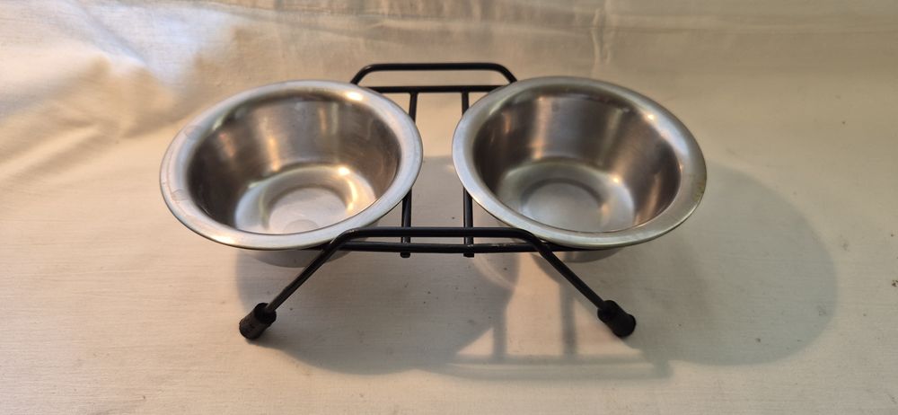 Miseczki na stojaku komplet dla kota psa średnica 11,5cm stal nierdzew
