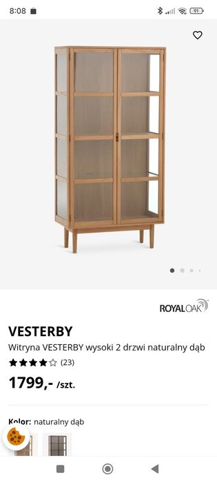 Witryna oszklona kolor jasny dąb nowa w opakowaniu