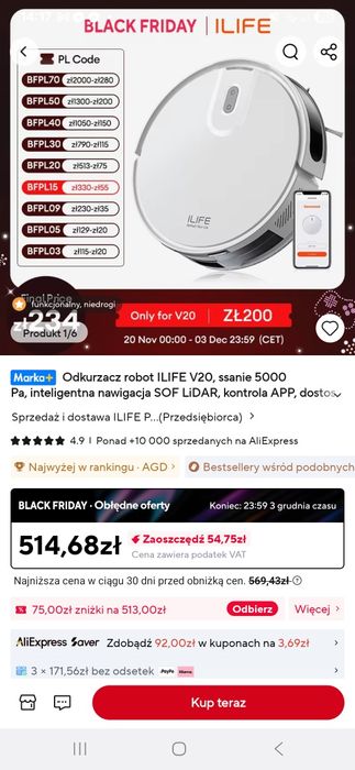 Tanio ! ilife v20. Odkurzacz, robot sprzątający z funkcją mopowania