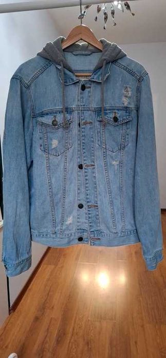 Kurtka jeansowa z kapturem Abercrombie&Fitch L/40 przetarcia katana