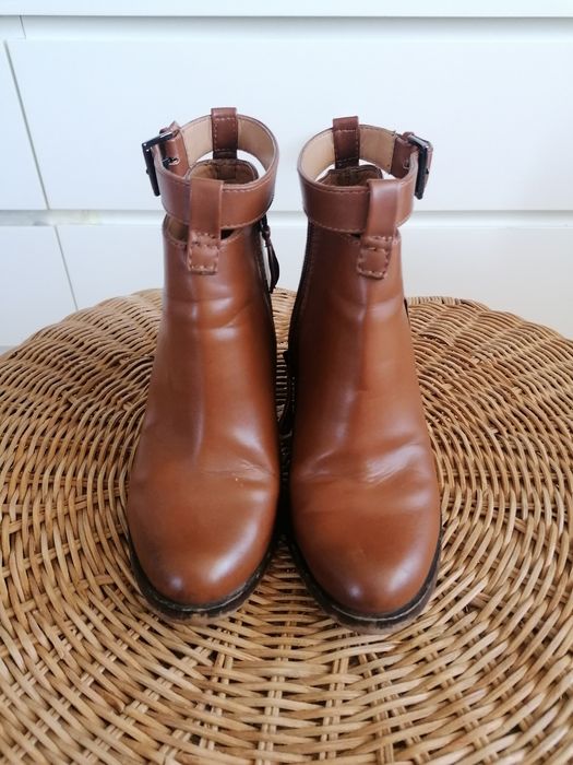 Botki Stradivarius 37 imitacja skóry na słupku brązowe jak nowe
