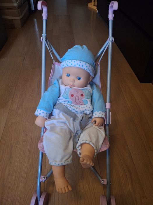 Boneco bebé + carrinho de passeio dobrável | Conjunto eunuco + carrinho