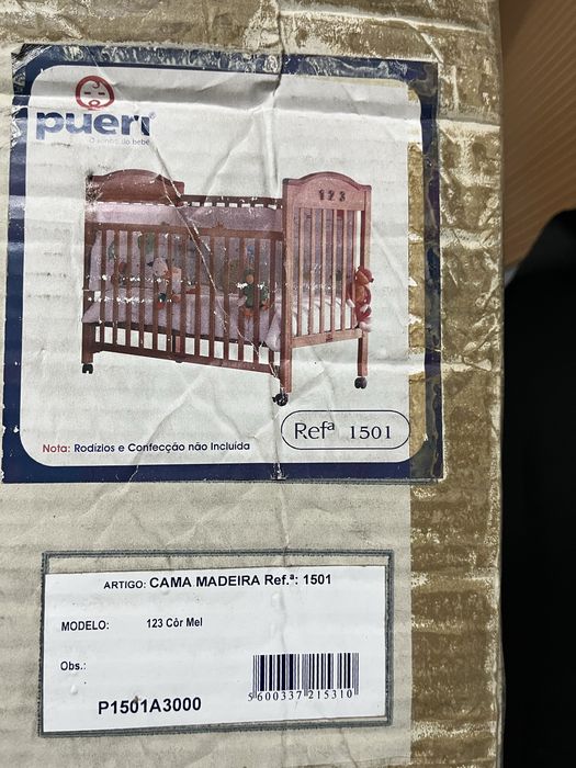 Berço/Cama de madeira Pueri + colchão (ajustável, bom estado)