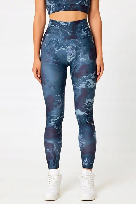 Legginsy damskie wysoki stan z niebieskim marmurkowym printem xs 5ia