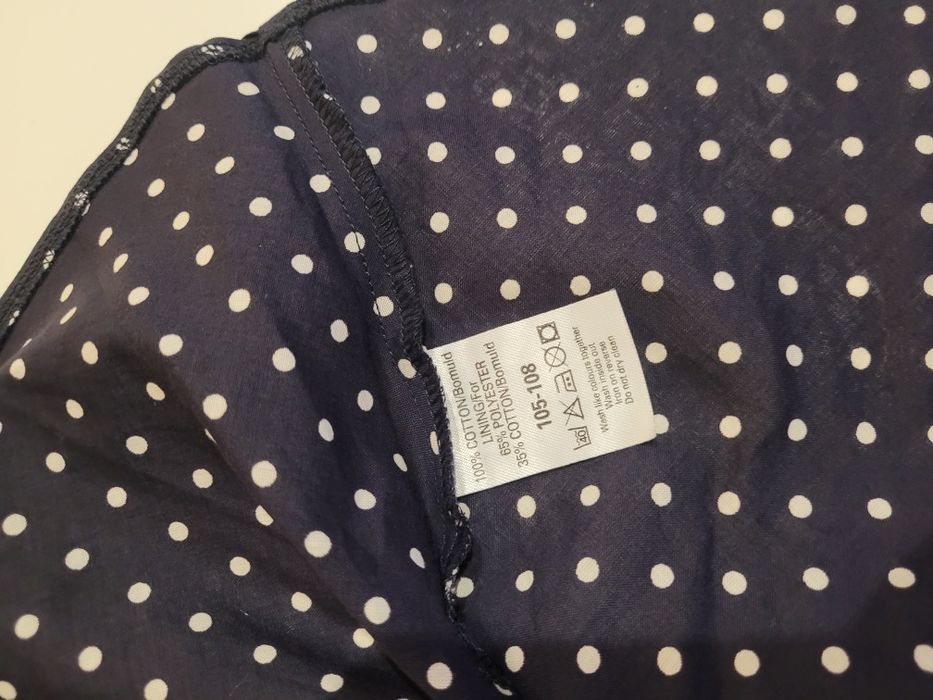 Sukienka 3-6 MC granatowa z groszki wiązana kokarda