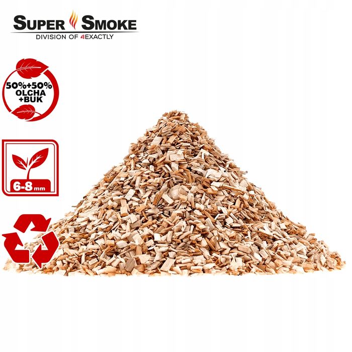 Zrębki Wędzarnicze Super Smoke OLCHA+BUK KL-08 (6-8mm) Medium 6 Litrów