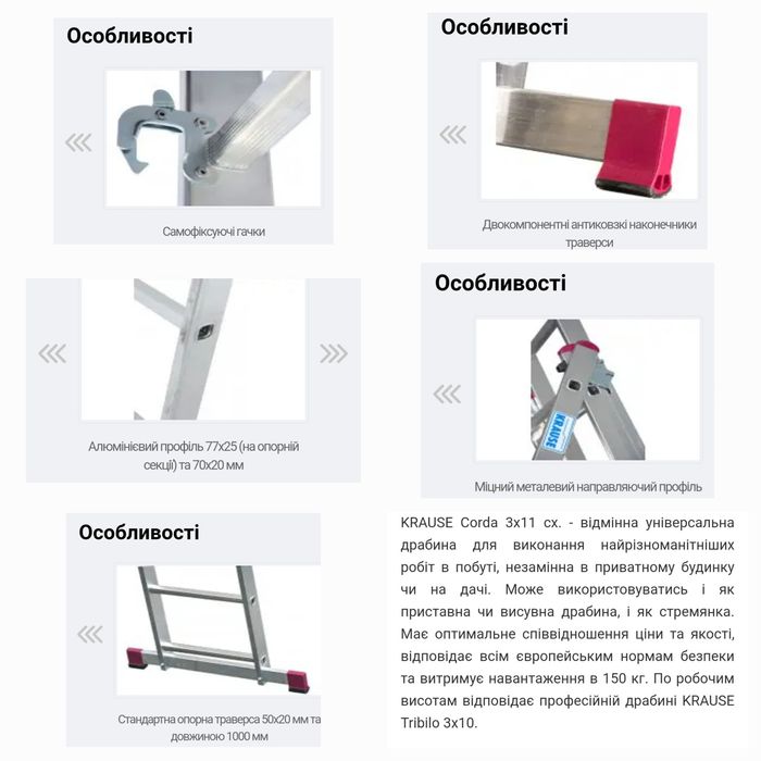 Трьохсекційна драбина KRAUSE Corda 3х11 (7,5м) краузVIRASTAR.
