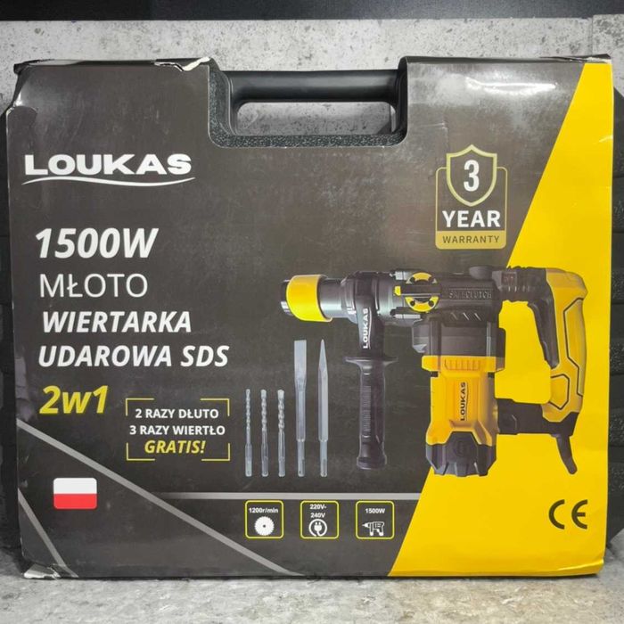 Młotowiertarka udarowa sieciowa LOUKAS 1500W 2w1 SDS 5J Walizka Akcesoria | Firma |