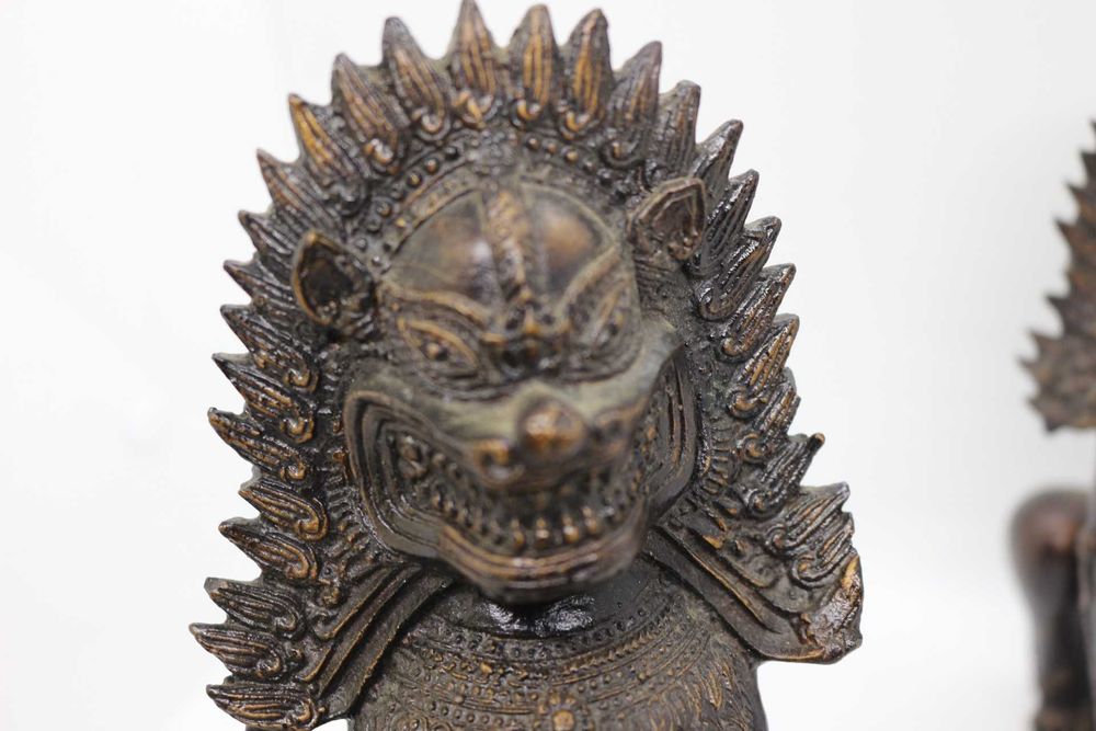 Par Antigas Estátuas Cães Foo Leão da Sorte Guardião Cambodia Dinastia