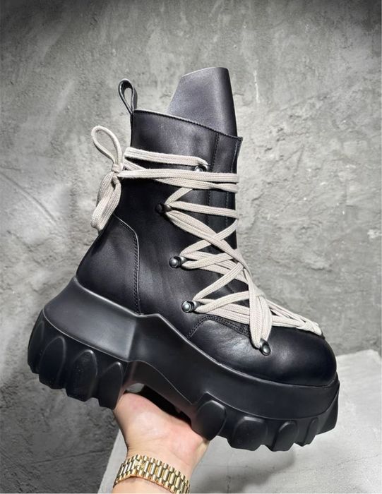 Черевики Rick Owens Mega lace Tractor boots чорні ботинки geobasket