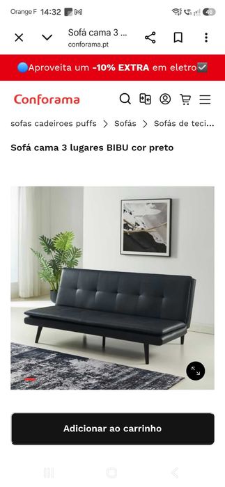 Sofa cama preto em tecidos