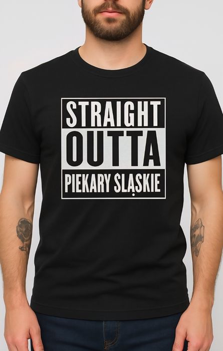 Koszulka męska STRAIGHT OUTTA PIEKARY ŚLĄSKIE 100% bawełna 9 rozmiarów