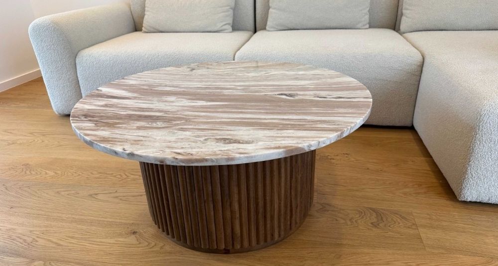 Mesa de centro SKLUM redonda Ø90 cm em mármore e madeira