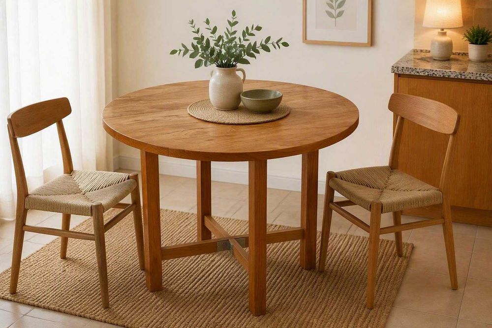 Mesa Redonda em Madeira Maciça 80 cm – Ideal para Cozinha, Varanda ou Apoio