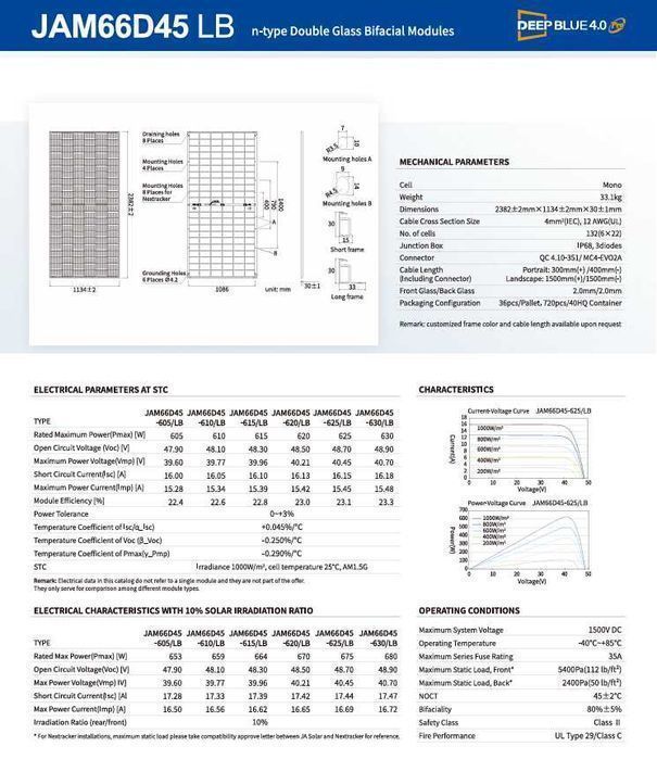 ‼️‼️‼️90$ Сонячні панелі JA Solar 630 Вт BIFACIAL JAM66D45 ‼️МОНТАЖ‼️