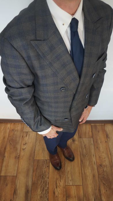 Marynarka dwurzędowa Pawo 176/108 Szary Grafit w Kratę Klasyczna