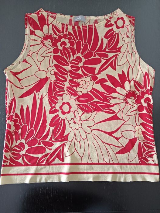 Blusa Naf Naf beje e vermelha, tamanho M