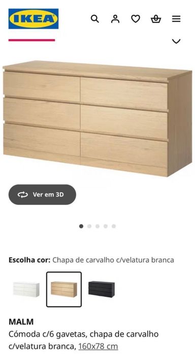 Cómoda MALM 6 gavetas carvalho