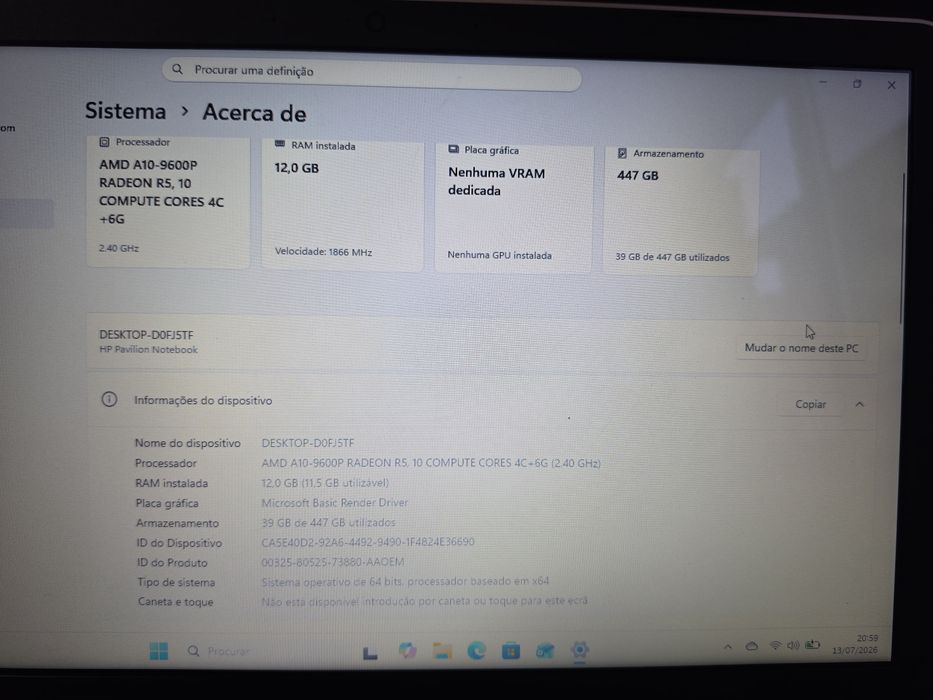 Portátil HP Pavilion 15‑aw001np – Windows 11 limpo + rato HP