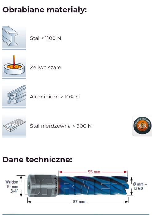 Wiertło frez trepanacyjne wiertło koronowe z uchwytem  weldon 3/4" | b