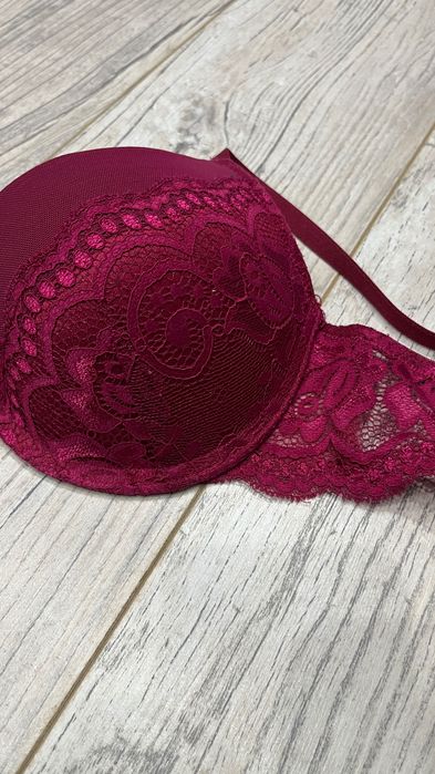 Staniczek stanik biustonosz burgundowy 75c koronkowy