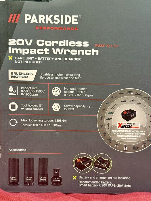Klucz udarowy PASSK 20-Li B2 Parkside Performance