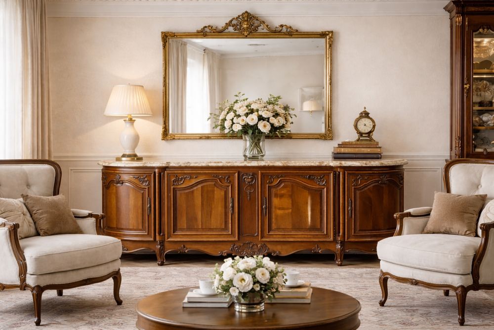 Креденс комод с мрамором 2.5 м толщина 4 см, резьба дерево, Франция