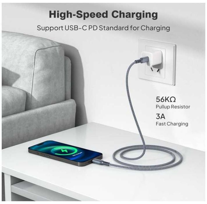 Kabel USB C do USB C w oplocie 3 sztuki 1/2/3m szary Elebase