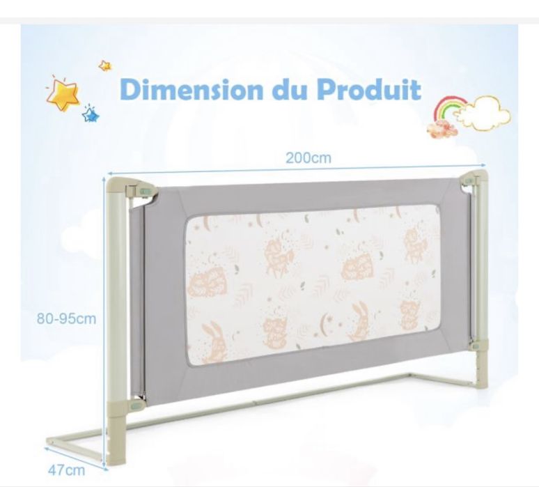 Costway Regulowana barierka ochronna do łóżka 200 x 47 x 80-95 cm