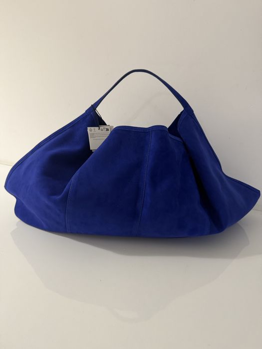 Torba skórzana zara worek kobaltowy