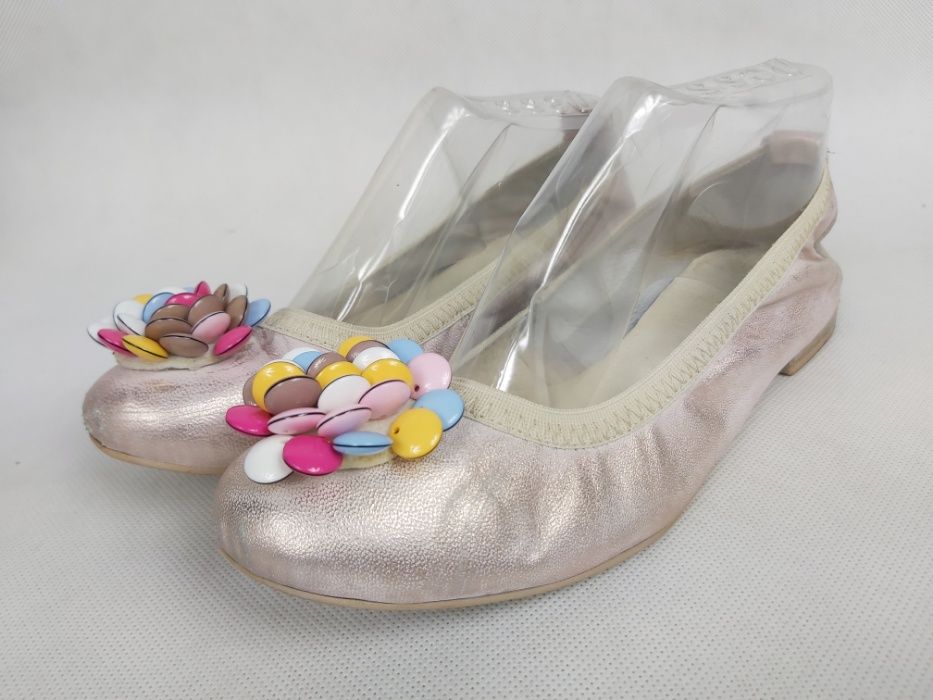 Skórzane balerinki R.POLAŃSKI różowe przecierane 37 półbuty baletki