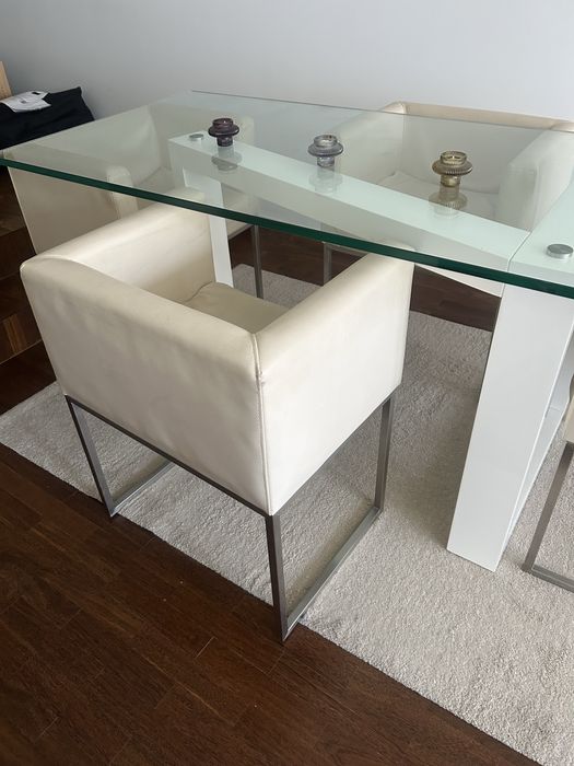 Mesa jantar vidro + cadeiras