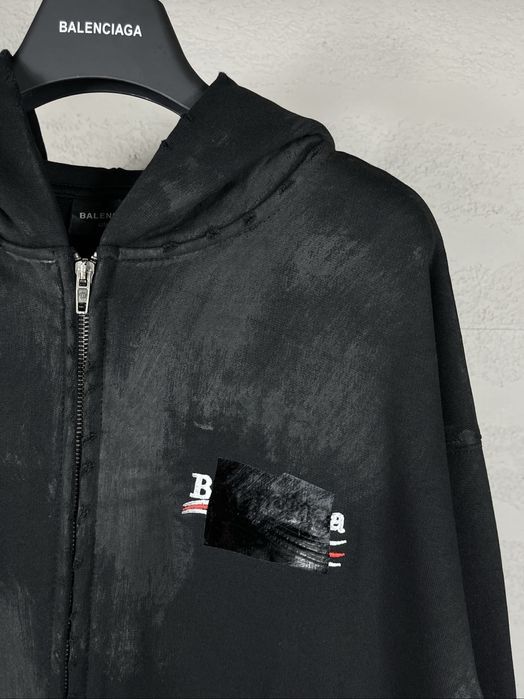 Зип худи BALENCIAGA оверсайз унисекс черное на замке кофта с капюшоном