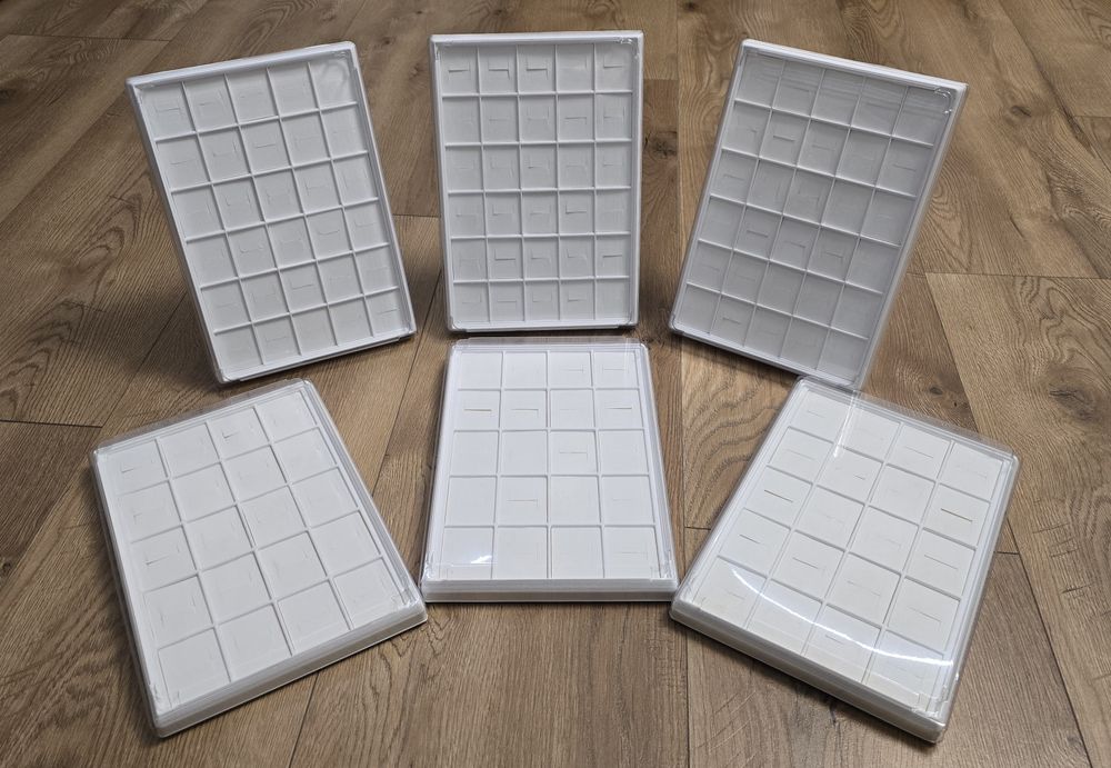 Profesjonalne palety jubilerskie z przegródkami – białe, komplet 6szt.