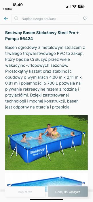 Basen stelażowy Bestway 4x2 metry