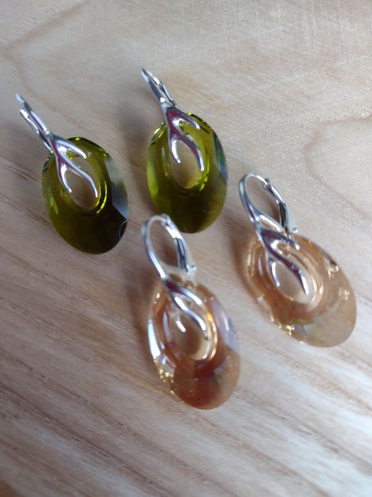 kolczyki 3,2cm złote lub oliwkowe owale 20/14mm Swarovski helios