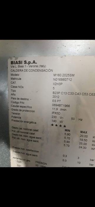 Caldeira condensação gaz natural